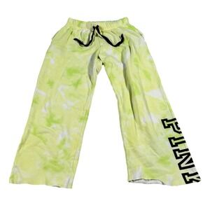 PINK Victoria's Secret Tie Dye Sweatpants Lime Green XS Raw Hem Logo Joggers